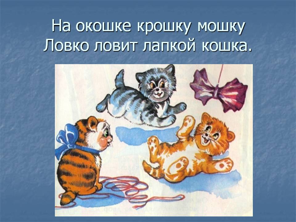 На окошке крошку мошку Ловко ловит лапкой кошка
