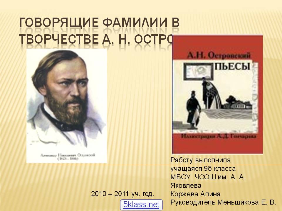 Говорящие фамилии в творчестве А. Н. Островского