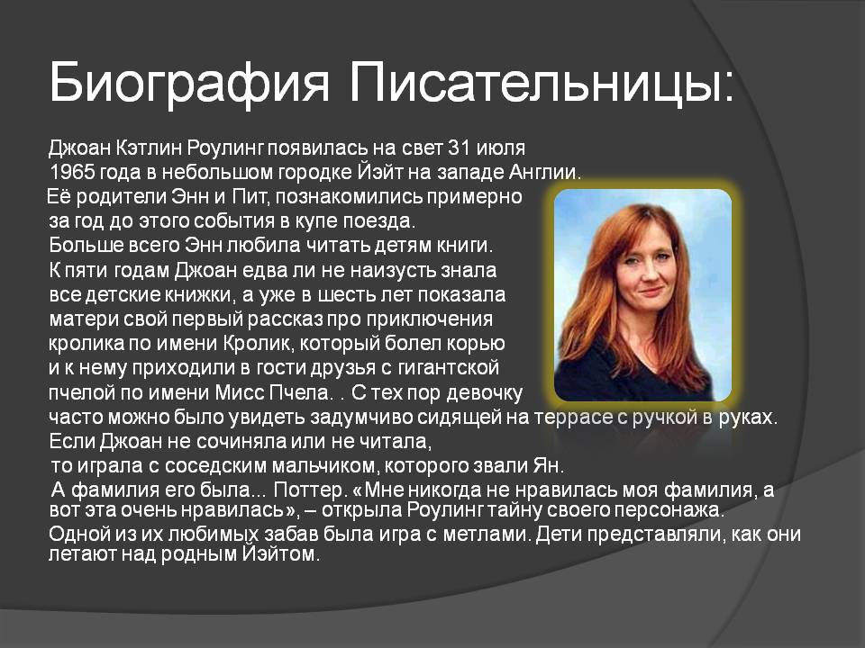 Биография Писательницы: