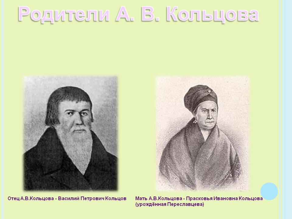 Родители А. В. Кольцова
