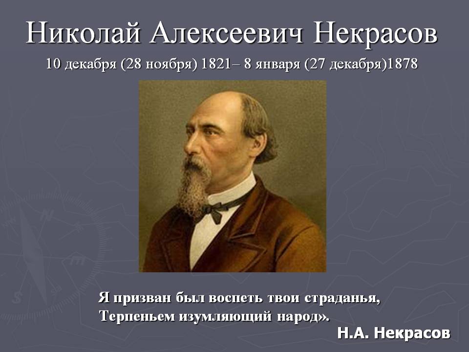 Николай Алексеевич Некрасов 10 декабря (28 ноября) 1821– 8 января (27