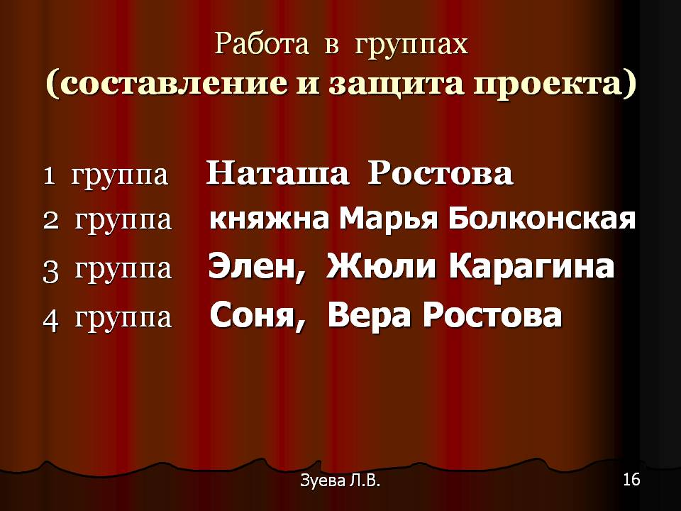 Работа в группах (составление и защита проекта)