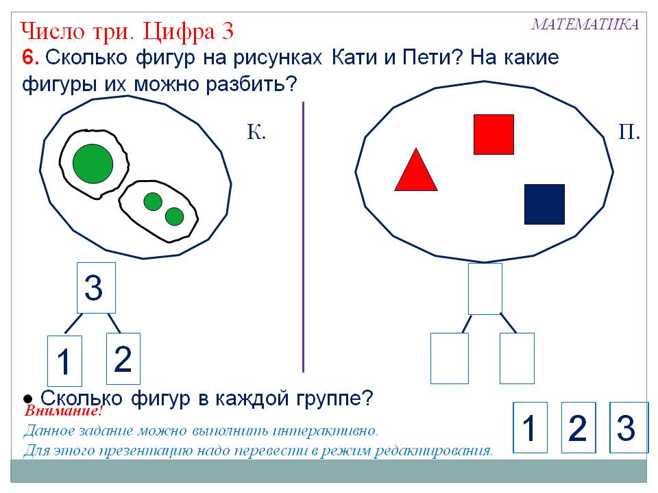 Сколько фигур на рисунках Кати и Пети