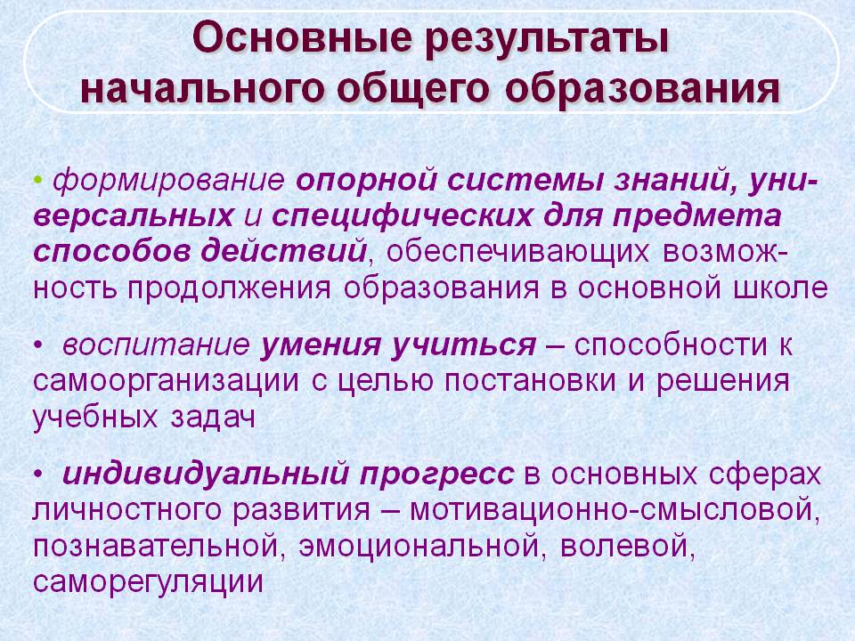 Основные результаты начального общего образования