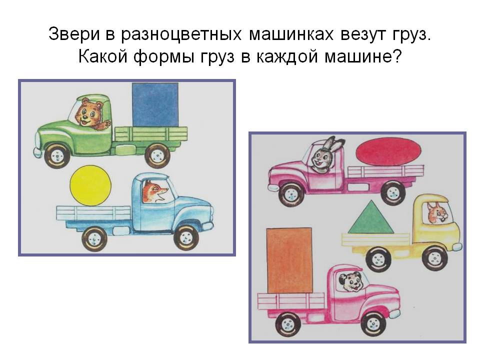 Звери в разноцветных машинках везут груз