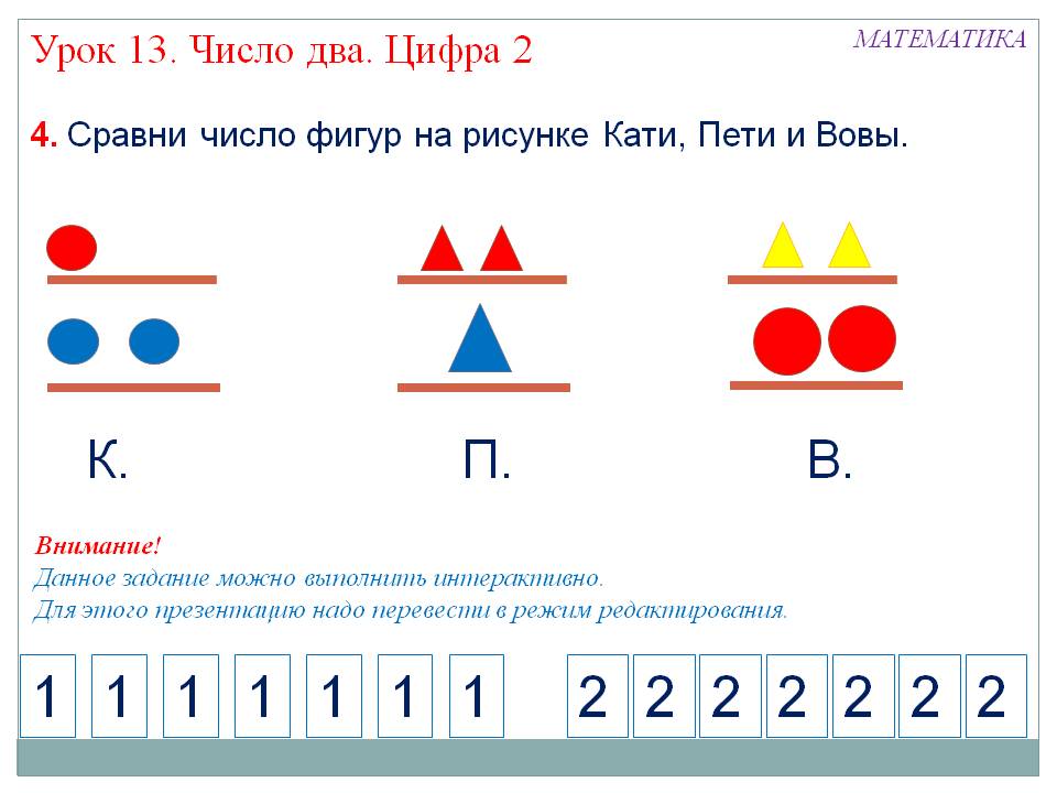 Сравни число фигур на рисунке Кати, Пети и Вовы