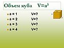 Объем куба V=a3
