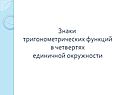 Знаки тригонометрических функций в четвертях единичной окружности