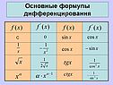 Основные формулы дифференцирования