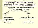 Алгоритм работы при постановке глагола в простое прошедшее время
