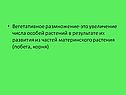 Вегетативное размножение-это увеличение числа особей растений в результате их развития из частей материнского растения