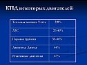 КПД некоторых двигателей