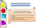 Предполагаемый результат изучения элективного курса