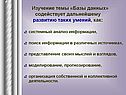 Изучение темы «Базы данных» содействует дальнейшему развитию таких