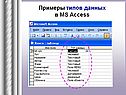 Примеры типов данных в MS Access