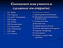 Соотнесите имя ученого и сделанное им открытие
