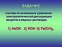 Уравнения электролитической диссоциации веществ
