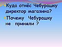 Куда отнёс Чебурашку директор магазина